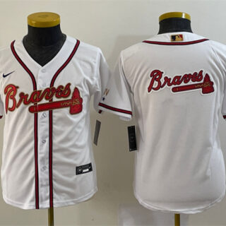 Youth Atlanta Braves Team Big Logo 2022 White Gold World Series Champions Program Stitched Jersey