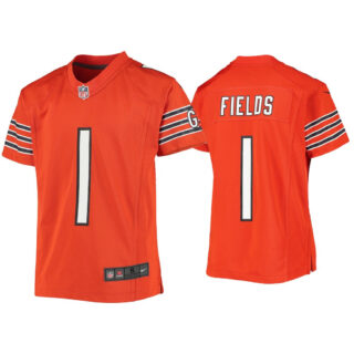 Youth Chicago Bears #1 Justin Fields Orange Jersey