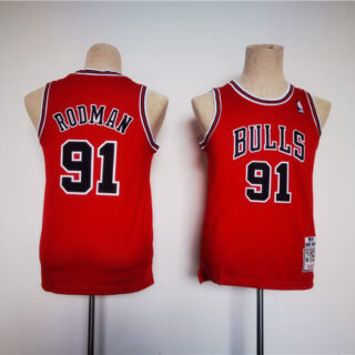 Youth Chicago Bulls #91 Dennis Rodman Red Stitched Basketball Jersey