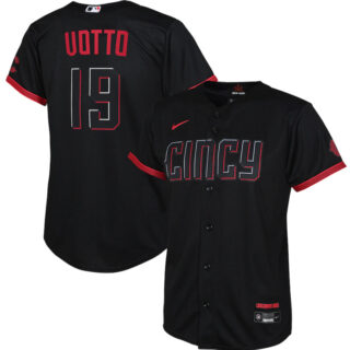 Youth Cincinnati Reds #19 Joey Votto Black 2023 City Connect Stitched Baseball Jersey