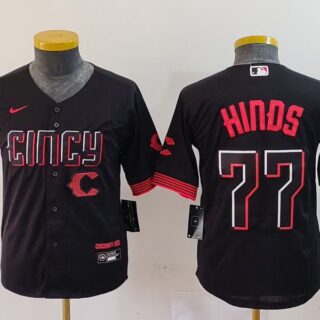 Youth Cincinnati Reds #77 Rece Hinds Black 2023 City Connect Stitched Baseball Jerseys
