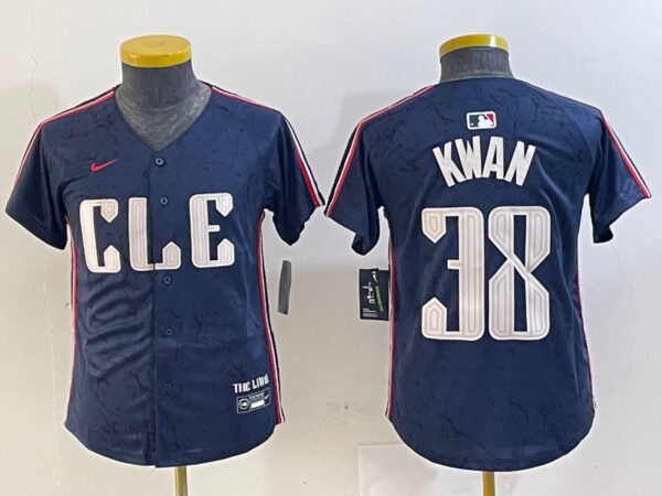 Youth Cleveland Guardians #38 Steven Kwan Navy 2024 City Connect Limited Stitched Baseball Jerseys