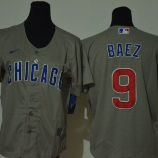 Youth Cubs 9 Javier Baez Gray Youth 2020 Nike Cool Base Jersey
