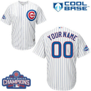 Youth Customized MLB Majestic Home Chicago Cubs 2016 World Series Champions Cool Base White Jersey