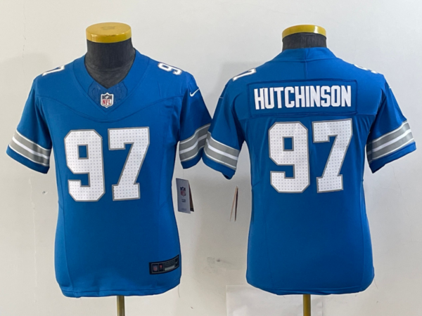 Youth Detroit Lions #97 Aidan Hutchinson Blue 2024 F.U.S.E. Vapor Limited Stitched Jersey
