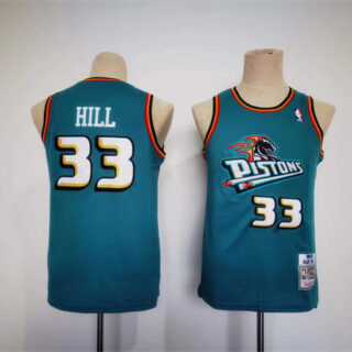 Youth Detroit Pistons #33 Grant Hill Teal Throwback Stitched Basketball Jersey
