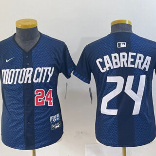 Youth Detroit Tigers #24 Miguel Cabrera 2024 Navy City Connect Cool Base Limited Stitched Baseball Jersey(Run Small)