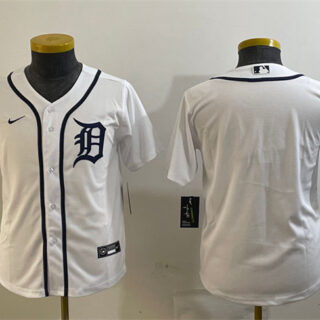 Youth Detroit Tigers Blank White Cool Base Stitched Baseball Jersey
