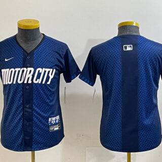 Youth Detroit Tigers Team Big Logo 2024 Navy City Connect Cool Base Limited Stitched Jerseys