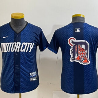 Youth Detroit Tigers Team Big Logo 2024 Navy City Connect Cool Base Limited Stitched Jerseys