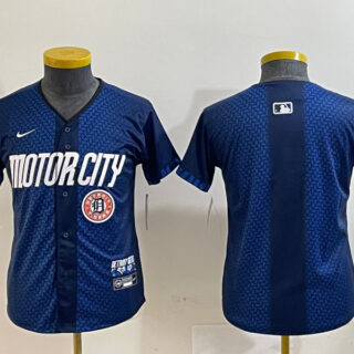 Youth Detroit Tigers Team Big Logo 2024 Navy City Connect Cool Base Limited Stitched Jerseys