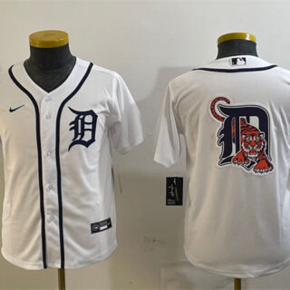 Youth Detroit Tigers Team Big Logo White Cool Base Stitched Baseball Jersey