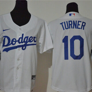 Youth Dodgers 10 Justin Turner White Youth 2020 Nike Cool Base Jersey