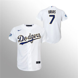 Youth Dodgers #7 Julio Urias White 2021 Gold Program Replica Jersey