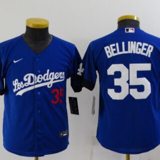 Youth Dodgers 35 Cody Bellinger Royal Youth 2021 City Connect Cool Base Jersey