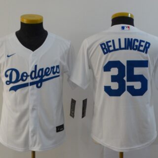 Youth Dodgers 35 Cody Bellinger White Youth 2020 Nike Cool Base Jersey