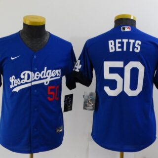 Youth Dodgers 50 Mookie Betts Royal Youth 2021 City Connect Cool Base Jersey