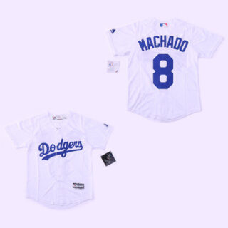 Youth Dodgers 8 Manny Machado White Youth Cool Base Jersey