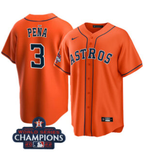 Youth Houston Astros #3 Jeremy Peña Orange 2022 World Series Champions Stitched BaseballJersey