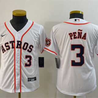 Youth Houston Astros #3 Jeremy Peña White With Patch Cool Base Stitched JerseyS