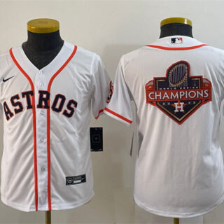 Youth Houston Astros White 2022 World Series Champions Team Big Logo With Patch Cool Base Stitched Jersey