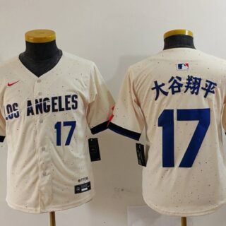 Youth Los Angeles Dodgers #17 大谷翔平 Cream Stitched Baseball Jerseys