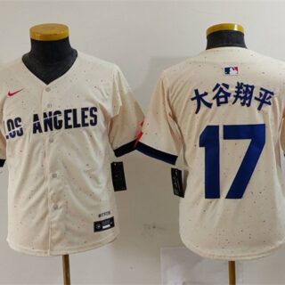 Youth Los Angeles Dodgers #17 大谷翔平 Cream Stitched Baseball Jersey