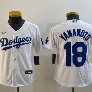 Youth Los Angeles Dodgers #18 Yoshinobu Yamamoto White Stitched Baseball Jersey