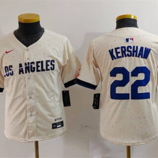 Youth Los Angeles Dodgers #22 Clayton Kershaw Cream Stitched Baseball Jersey