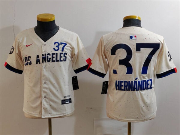 Youth Los Angeles Dodgers #37 Teoscar Hernandez Cream 2024 City Connect Limited Stitched Baseball Jersey