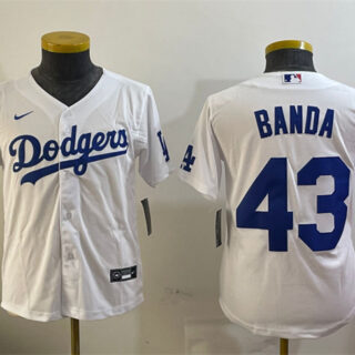 Youth Los Angeles Dodgers #43 Anthony Banda White Cool Base Stitched Baseball Jersey