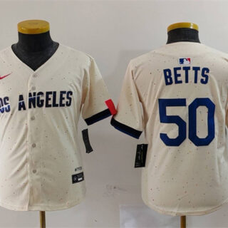 Youth Los Angeles Dodgers #50 Mookie Betts Cream Stitched Baseball Jersey