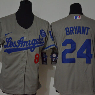 Youth Los Angeles Dodgers #8 #24 Kobe Bryant Youth Nike Grey Cool Base 2020 KB Patch MLB Jersey