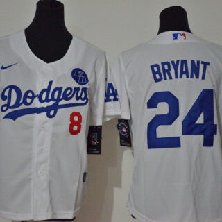 Youth Los Angeles Dodgers #8 #24 Kobe Bryant Youth Nike White Cool Base 2020 KB Patch MLB Jersey