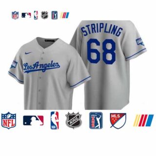 Youth Los Angeles Dodgers 68 Ross Stripling Gray 2020 World Series Champions Road Replica Jersey