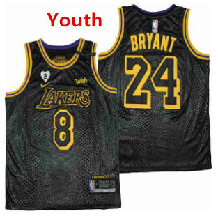 Youth Los Angeles Lakers Front #8 Back #24 Kobe Bryant With 2 Gigi Patch Black Stitched Jersey