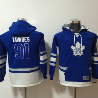 Youth Maple Leafs 91 John Tavares Blue Youth All Stitched Hooded Sweatshirt