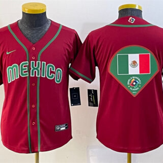 Youth Mexico Baseball 2023 Red Big Logo World Baseball Classic Stitched Jerseys 1