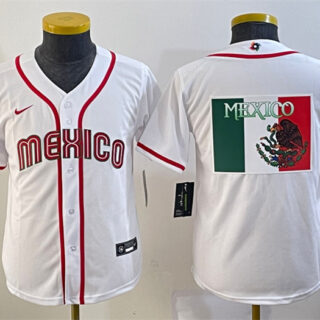 Youth Mexico Baseball 2023 White Big Logo World Baseball Classic Stitched Jersey