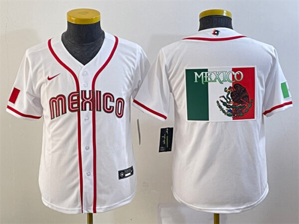 Youth Mexico Baseball 2023 White Big Logo World Baseball Classic Stitched Jersey