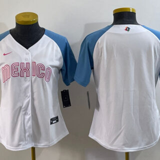 Youth Mexico Baseball Blank 2023 White Blue World Baseball Classic Stitched Jersey