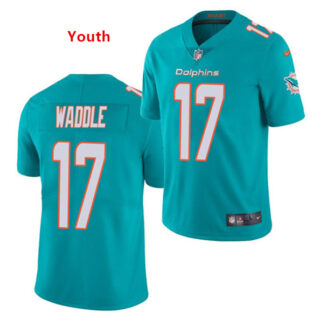 Youth Miami Dolphins #17 Jaylen Waddle Aqua 2021 Vapor Untouchable Limited Stitched Jersey