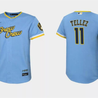 Youth Milwaukee Brewers #11 Rowdy Tellez 2022 Powder Blue City Connect Stitched Jersey
