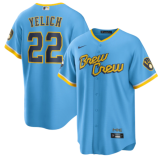 Youth Milwaukee Brewers #22 Christian Yelich 2022 Powder Blue City Connect Stitched Jersey