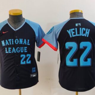 Youth National League #22 Christian Yelich Navy 2024 All-Star Limited Stitched Baseball Jerseys