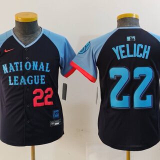 Youth National League #22 Christian Yelich Navy 2024 All-Star Limited Stitched Baseball Jerseys