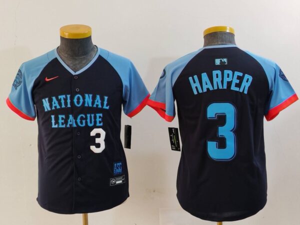 Youth National League #3 Bryce Harper Navy 2024 All-Star Limited Stitched Baseball Jerseys