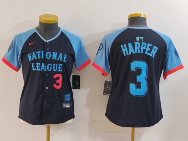 Youth National League #3 Bryce Harper Navy 2024 All-Star Limited Stitched Baseball Jerseys