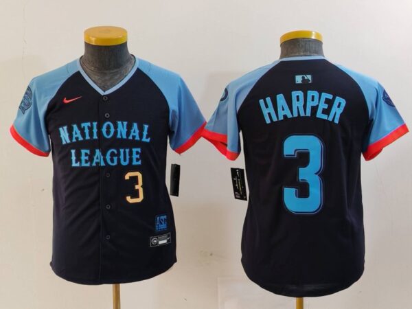 Youth National League #3 Bryce Harper Navy 2024 All-Star Limited Stitched Baseball Jerseys
