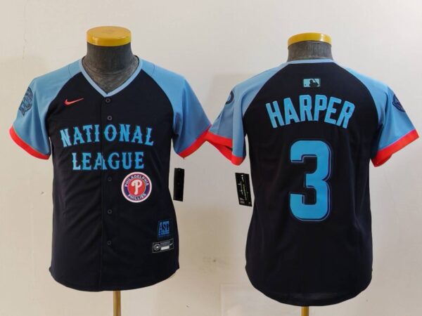 Youth National League #3 Bryce Harper Navy 2024 All-Star Limited Stitched Baseball Jerseys
